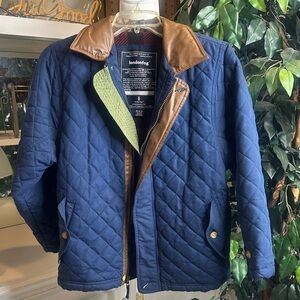 GUC London Fog Kids Blue Quilted Jacket with Brown Collar, M/10-12